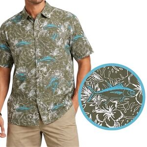 Columbia PFG Fish Floral Shirt Mens L Vented Gorpcore Coastal Preppy Vacation